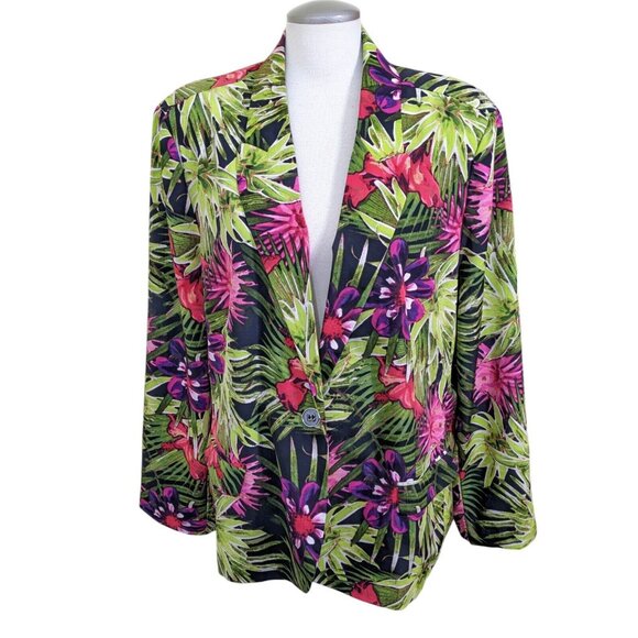 Chico's Jackets & Blazers - Chicos Blazer Jacket Women US XXL 20 Black Tropical Resort Supper Club Floral